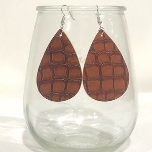 Brown Faux Leather Teardrop Earrings